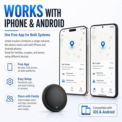 GPS Tracker for Vehicles - Hidden Car Tracker Device with Real-Time Location, No Subscription, Magnetic Mini GPS Tracker for Car, Bike, Luggage, Suitable for Phone and Android - Black