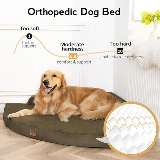 MEKIY Large Orthopedic Dog Bed with Sides XXXL Dog Beds with Removable Washable Cover Non-Slip Waterproof Pet Bed for Extra Large Dogs - Light Coffee XXXL