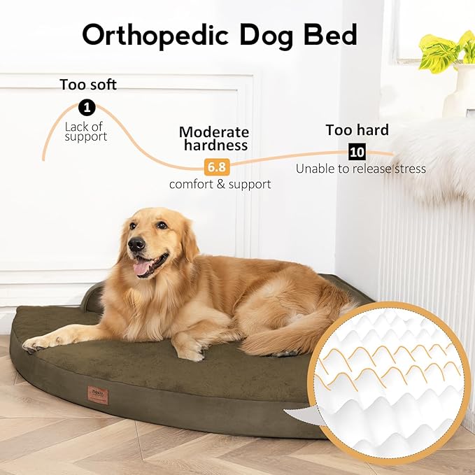 MEKIY Large Orthopedic Dog Bed with Sides Big Dog Beds with Removable Washable Cover Non-Slip Waterproof Pet Bed for Medium Large Dogs - Light Coffee L