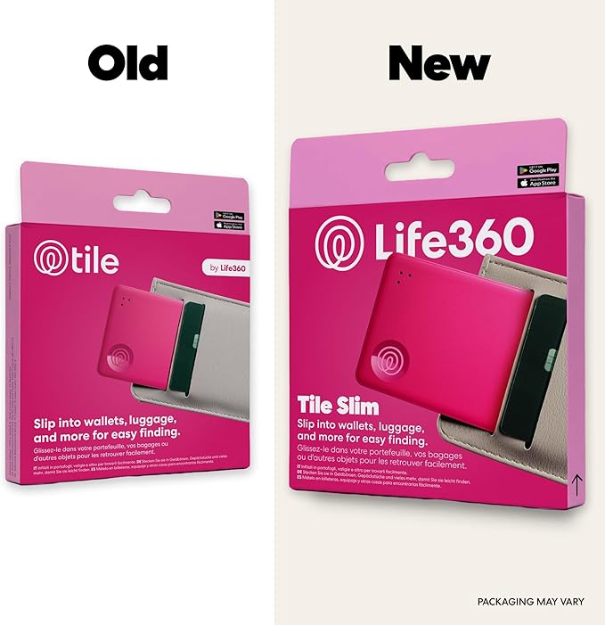 Life360 Tile Slim - Wallet Finder, Bluetooth Tracker and Item Locator for Luggage Tags, Passports and More. Both iOS and Android Compatible. Phone Finder. 1-Pack (Pink Punch)