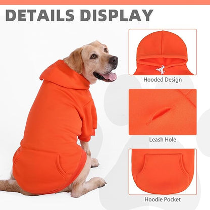 KOOLTAIL Dog Hoodie for Large Medium Small Dogs,Soft&Warm Pet Sweater with Leash Hole and Pocket Boy Girl,Puppy Fall Winter Jacket Clothes,French Pitbull Cold Weather Coat Sweatshirt,Orange L