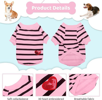 Pet Dog Striped T-Shirt Dogs Cats Cotton Vest Spring Summer Pet Apparel Tee Shirt Suitable for Small and Medium Large Pets French Bulldog Bichon