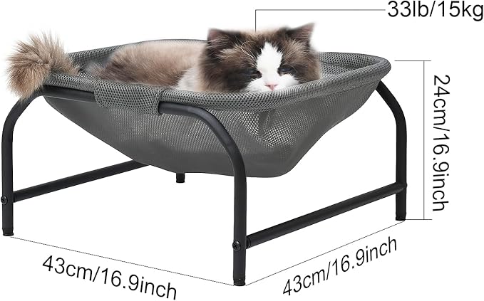 JUNSPOW Cat Bed [Designed for Big Cats] Cat Hammock Dog Bed Pet Square Hammock Bed Free-Standing Kitty Sleeping Couch Pet Supplies Whole Wash Stable Detachable Easy Assembly Indoor Outdoor