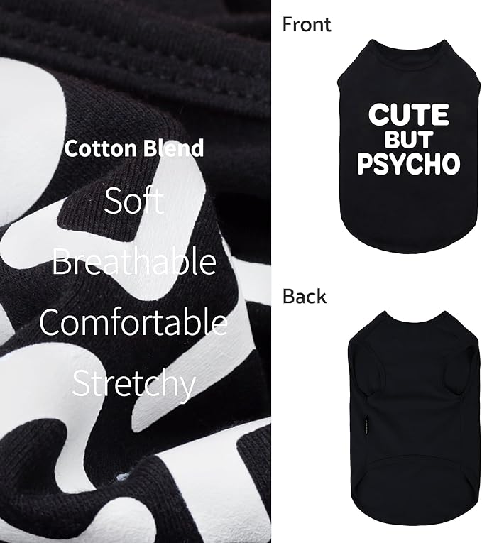 Fitwarm Cute But Psycho Dog Shirt, Summer Clothes for Small Dogs Boy Girl, Funny Pet Outfit, Black, White, XXL