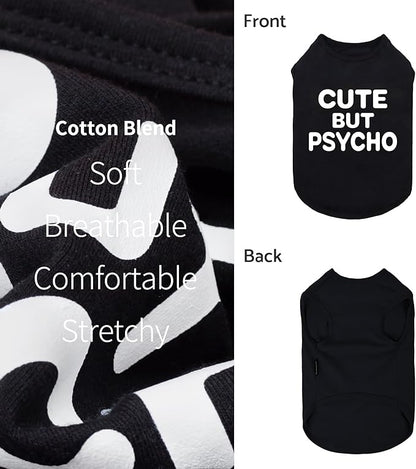 Fitwarm Cute But Psycho Dog Shirt, Summer Clothes for Small Dogs Boy Girl, Funny Pet Outfit, Black, White, Large