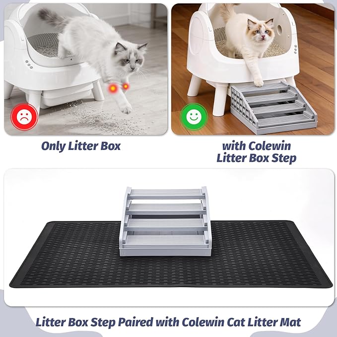 Adjustable Litter Box Step for Cats, 4-Layer Cat Litter Catcher Ramp, Cat Steps for Litter Box, for Kittens Senior Cats, Easy Clean, Grey