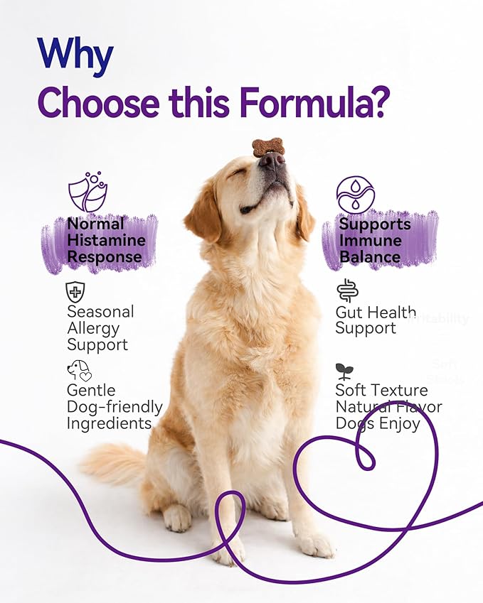 Dog Allergy Relief Chews – Seasonal Allergy Support for Dogs with Environmental Sensitivities, Immune & Gut Health Soft Chews for Allergy-Prone Dogs