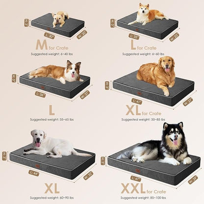 EHEYCIGA Orthopedic Dog Bed Waterproof 41"x27", Memory Foam Pet Bed for XLarged Dogs, Washable Pet Mat with Removable Cover, Dark Grey