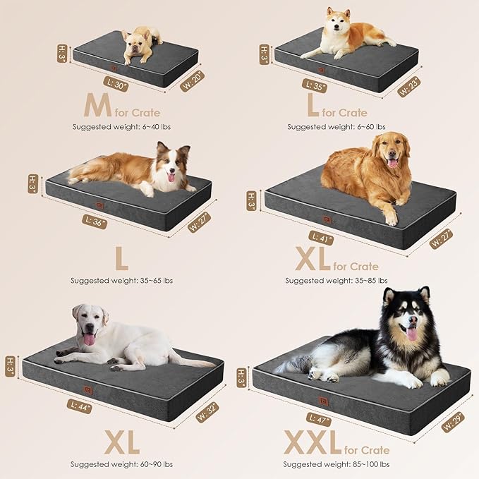 EHEYCIGA Orthopedic Dog Bed Waterproof 30"x20", Memory Foam Pet Bed for Medium Dogs, Washable Pet Mat with Removable Cover, Dark Grey
