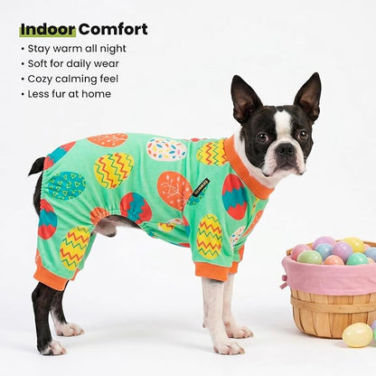 Fitwarm Easter Egg Dog Pajamas, Holiday Dog Clothes for Small Dogs Girl Boy, Pet Easter Outfit, Puppy Cat Onesie, Lightweight Velvet, Light Green, Orange, XL