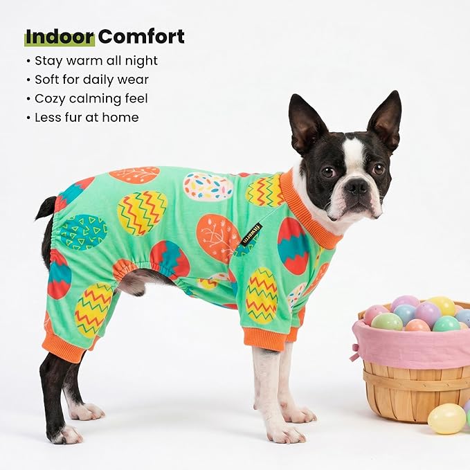Fitwarm Easter Egg Dog Pajamas, Holiday Dog Clothes for Small Dogs Girl Boy, Pet Easter Outfit, Puppy Cat Onesie, Lightweight Velvet, Light Green, Orange, Medium