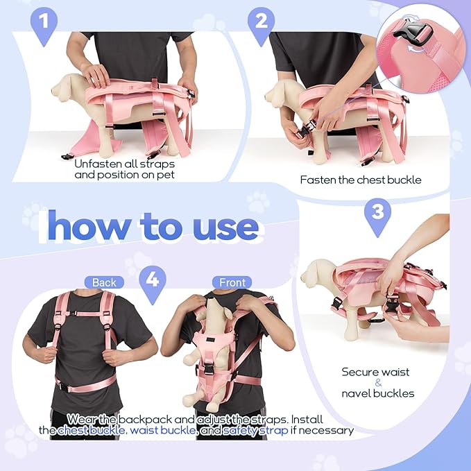 YUDODO Front Pet Carrier Backpack for Small Dogs and Cats, Secure and Breathable Mesh, Ergonomic Support, Adjustable for Walking, Hiking, or Travel (Pink S)
