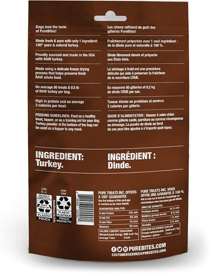 PureBites Freeze Dried Dog Treats, Turkey, 70g || 2.47oz, Pack of 2