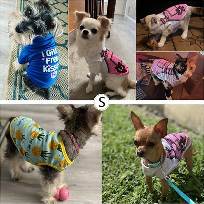 SATINIOR 6 Pcs Dog Clothes Printed Doggie Shirts Puppy T-Shirts Cute Pet Cotton Clothes Doggie Shirt for Small Medium Dog Apparel Summer Christmas(XS)