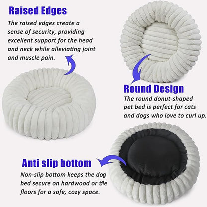 Tiny Dog Bed for Small Dogs and Cats – 16 Inch Donut Washable Soft Comfort Indoor Extra Small Pet Bed,Calming Anti-Anxiety Non-Slip Fluffy Plush Faux Fur Round Puppy Beds Fits Up to 5 lbs Pets,Cream