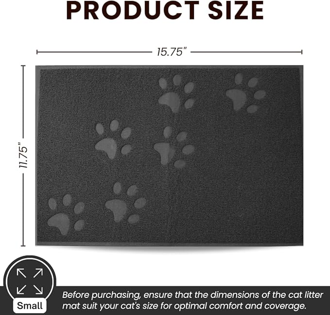Andalus Small Cat Litter Mat, Pack of 2 - Waterproof, Non-Slip & Easy to Clean Cat Litter Box Mat for Extra Efficient Pet Litter-Trapping, Grey (15.75” X 11.75”)