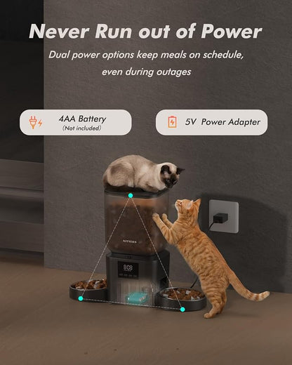 Automatic Cat Feeder for 2 Cats - 8L/34 Cups Dual Automatic Dog Feeder with Dog Food Dispenser for 2-18mm Dry Food, Timed Cat Food Dispenser, Up to 50 Portions 6 Meals Per Day, 10s Voice, Keep Fresh