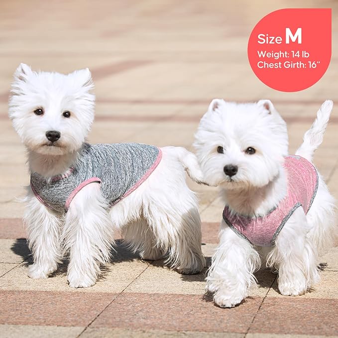 KYEESE 2Pack Dog Shirt, Lightweight Sun Protection Sleeveless Dog T Shirts for Small Dogs Girl, Breathable Pet Reflective Tank Top Summer Dogs Clothes for Outdoor Walking, Pink+Grey, L