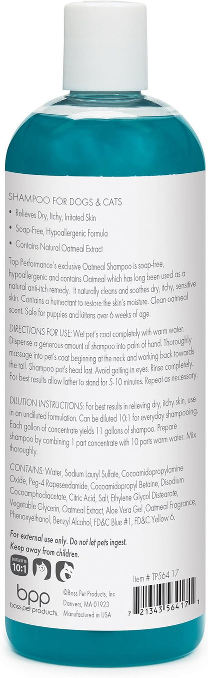 Top Performance Oatmeal Dog Shampoo and Cat Shampoo, 17 Oz. – Provides Remedy for Dry, Irritated and Itchy Skin on Pets