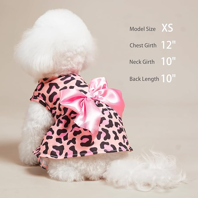 PUPTECK Print Dog Dress Pet Apparel with Cute Bowtie Puppy Clothes Outfit, Leopard Print, M