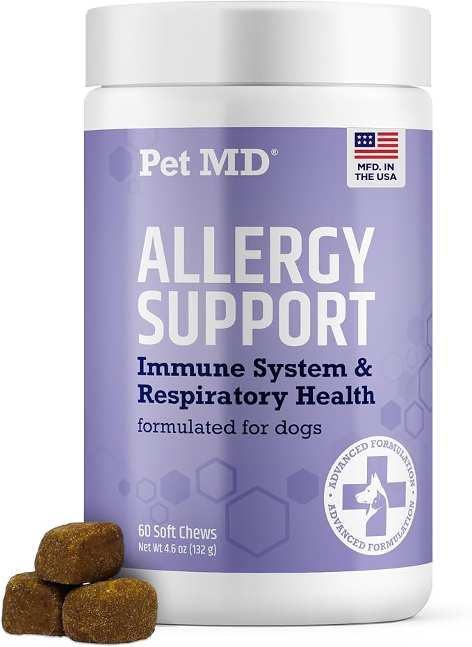 Pet MD Allergy Aid - Puppy & Dog Allergy Chews with Quercetin & Pumpkin - Immune & Seasonal Allergy Relief for Dogs - Skin & Itch Relief for Dogs - 60 ct