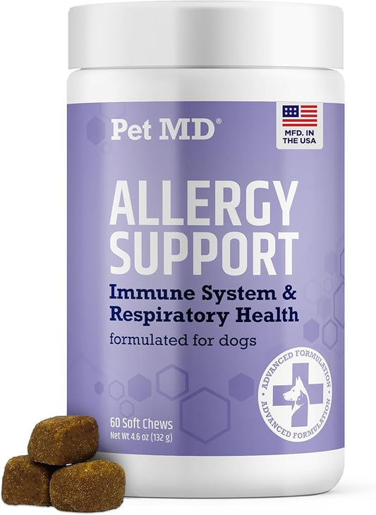 Pet MD Allergy Aid - Puppy & Dog Allergy Chews with Quercetin & Pumpkin - Immune & Seasonal Allergy Relief for Dogs - Skin & Itch Relief for Dogs - 60 ct