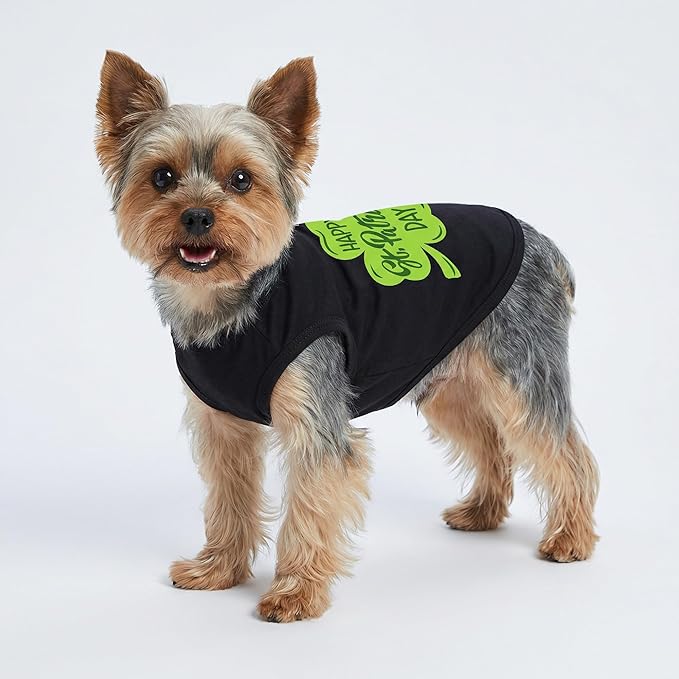 Fitwarm Happy St Patricks Day Pet Clothes, Summer Cat & Dog Outfit for Small Boys & Girls, Funny Tshirt, Lightweight Breathable Cotton, Black & Green, XL