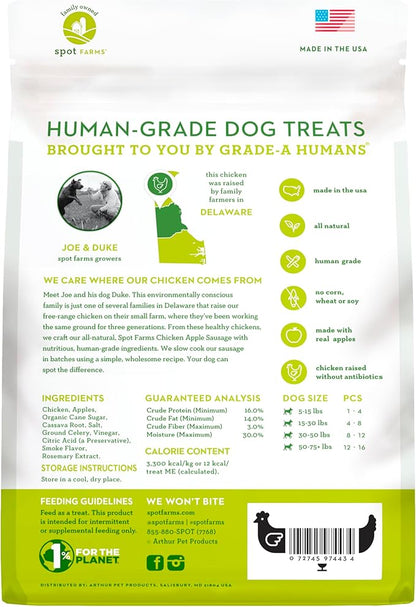 spot farms Chicken Apple Sausage Healthy All Natural Dog Treats Human Grade Made in USA 12.5 oz (Pack of 2)
