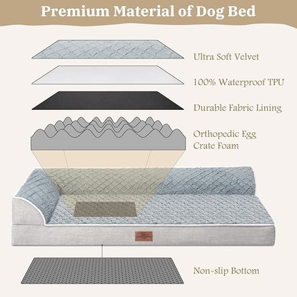 Comfort Expression Orthopedic Jumbo Dog Bed with Bolsters, Waterproof, Removable Washable Cover and Nonskid Bottom (Extra Large, Grey)
