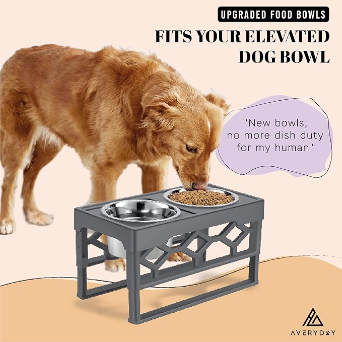 AVERYDAY 46oz Stainless Steel Dog Bowls Set, 2 Pack for Replacement Dogs Bowl Stand, 5.7 Cups Metal Dog Bowls, 7 Inch Medium Dogs Water Bowl for Raised Feeder with Opening 7.09-7.24"