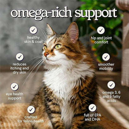 Premium Salmon Oil for Cats – Pure Norwegian Salmon Oil High in Omega 3 EPA & DHA -Powerful Fish Oil for Cats Skin & Coat, Hip & Joints, Allergies & Immunity – Omega 3 Fish Oil - 4oz Liquid