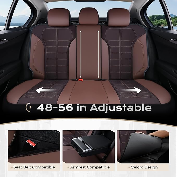 Coverado 3D Air Mesh Car Seat Cover Full Set, Sports Carbon Fiber Design, Breathable Seat Protectors Airbag Compatible Comfort Universal for Most Cars, Van,Trucks, SUV, Brown