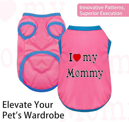 Color-Blocked Dog Tank Top with Playful Heat Transfer Designs – Lightweight Polyester Shirt for Small,MediumDogs, Perfect for Casual Outings.I Love My Mommy Pink XL