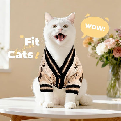 PETCARE Small Dog Sweater Cute Bear Dog Cardigan Coat Clothes for Small Medium Dogs Boy Girl Cat Sweaters Clothes for Cats Only Soft Warm Fall Winter Puppy Knitted Outfits Chihuahua Shih Tzu, Beige