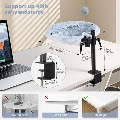 Odoland Cat Desk Bed, 360° Rotatable Adjustable Height Cat Hammock Bed for Home Office, Comfortable Soft Desk Kitten Nest with 2 Washable Fabrics for All Seasons