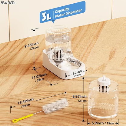Automatic Cat Water Dispenser with Stainless Steel Bowl | Dog Water Bowl Dispenser Adjustable Water Dispensing, Auto Pet Waterer for Cats and Dogs