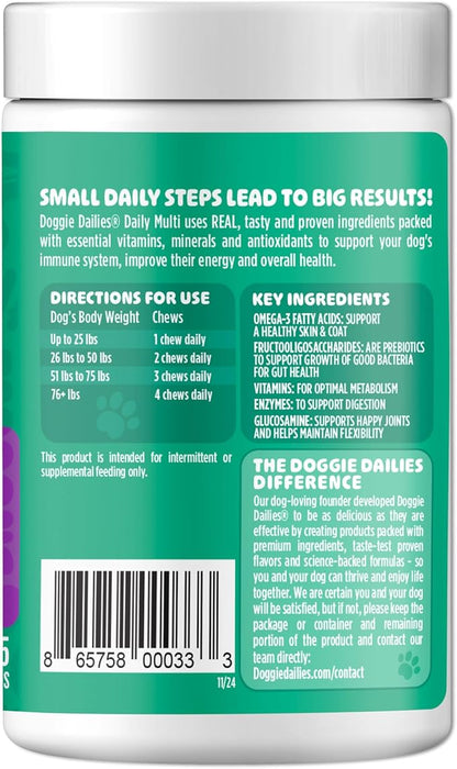 Doggie Dailies 5 in 1 Multivitamin for Dogs, Dog Multivitamin for Skin and Coat Health, Joint Health, Improved Digestion, Antioxidants, Support a Healthy Immune System (Peanut Butter) 225 Soft Chews