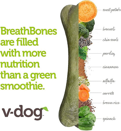 V-dog Dog Treats - Vegan Breathbone Teeth Cleaning Dental Bones - Fresh Breath - 8 Ounces - Minis - All Natural, Made in USA - 10 Bones - 3" Long - Easy to Digest (Pack of 3)