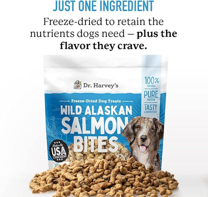 Dr. Harvey's Wild Alaskan Salmon Bites - Freeze Dried Dog Training Treats with Salmon Meat for Dogs - 7 Ounces