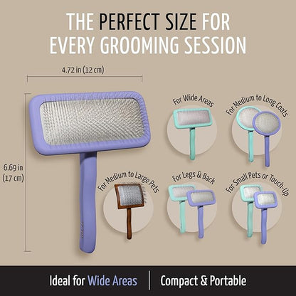 Tauro Pro Line Slicker Brush for Dogs & Cats, Deshedding, Dematting & Detangling Grooming Tool for Medium to Long Coats, Ideal for Retrievers & Maine Coons, Flexible Cushion, Purple, Large Size (L)