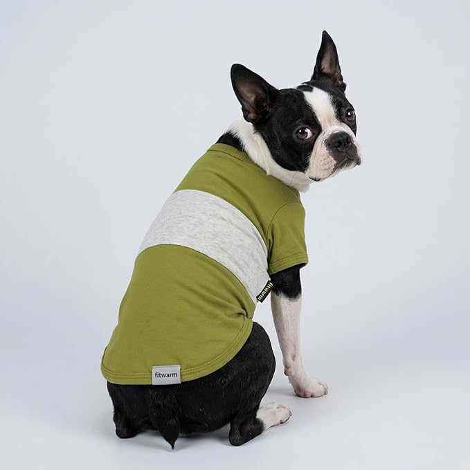 Fitwarm 3 Pack Color Block Striped Dog Shirt, Summer Dog Clothes for Small Dogs, Breathable Lightweight Pet Tshirt with Sleeves, Cat Outfit, Oliver Green, Grey, Black, Large