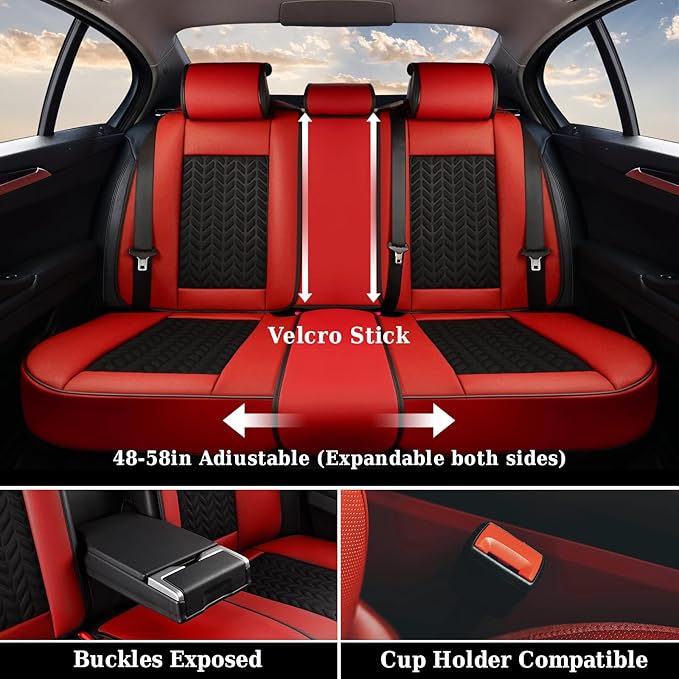 Coverado Seat Covers Full Set, 5 Seats Car Seat Protector, Seat Covers for Cars, Breathable Faux Leather Car Seat Cushion, Seat Cover Universal fit for Most Cars Trucks, Red