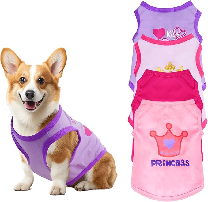 Pistha 4 Pack Dog Shirts Summer Printed Puppy Clothes Cute Sleeveless Pet T Shirts Dog Clothes for Small Medium Dogs Cats Girl(L)