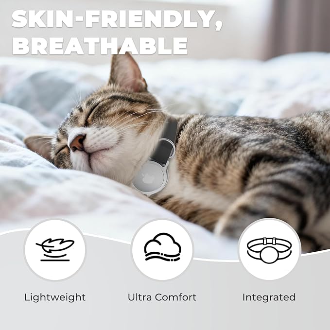 AirTag Cat Collar, Ultra Elastic Cat Tracker Collar with Apple Air Tag Holder, [Lightweight & Scratch Resistant] Stepless Adjustable GPS Pet Tracking Collars for Cats Kittens (Black)