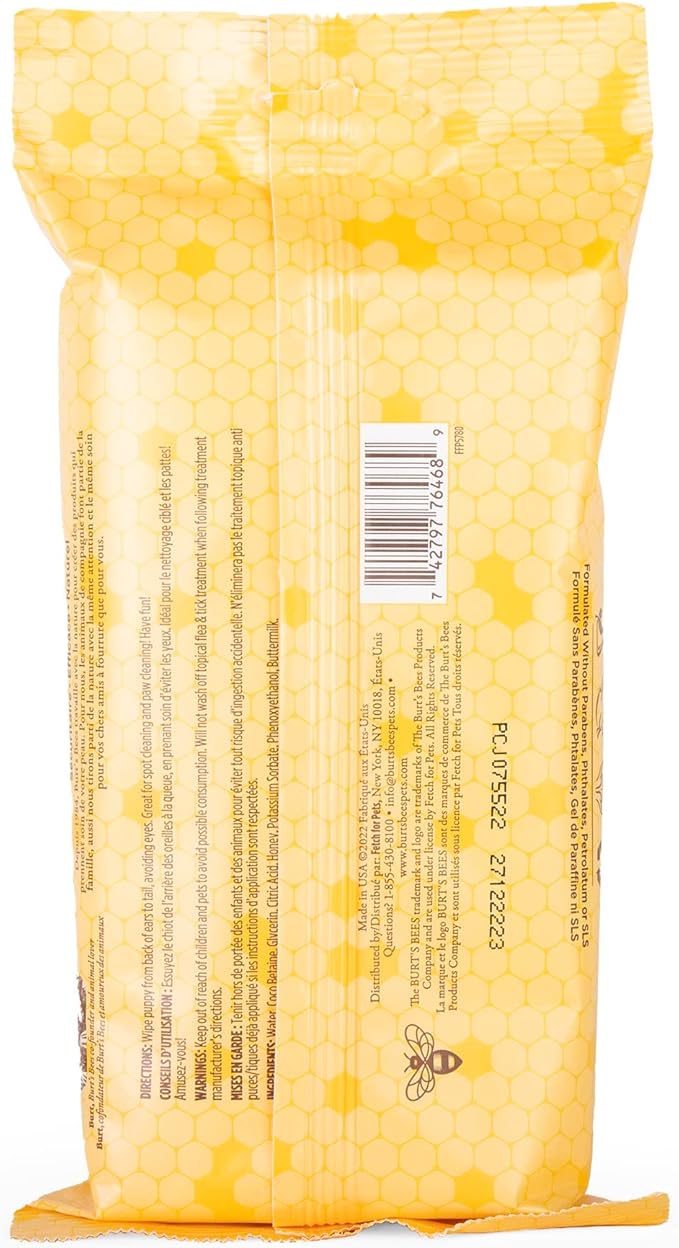 Burt's Bees for Pets Gentle Cleansing Puppy Wipes with Buttermilk, 98% Natural Origin Formulas, Hypoallergenic Dog Wipes Cleaning, Dog Cleaning Wipes, Dog Wipes for Paws and Butt, 50ct