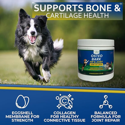 Osteo Bark Hip & Joint Canine Soft Chews, 60 Count, Bone and Joint Support for All Dog Breeds - Glucosamine & Chondroitin Chews with MSM - Pain, Inflammation, Arthritis