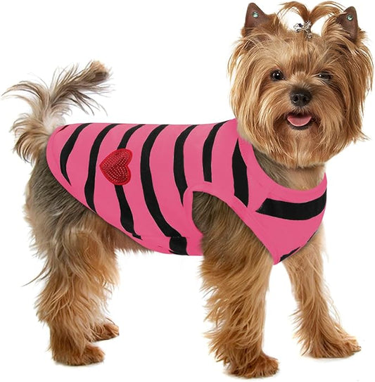 Dog Striped T-Shirts, Dog Vest, Pet Apparel, Tee Shirts, Suitable for Small, Medium, Large Pets, French Bulldog, Bichon, Rose L