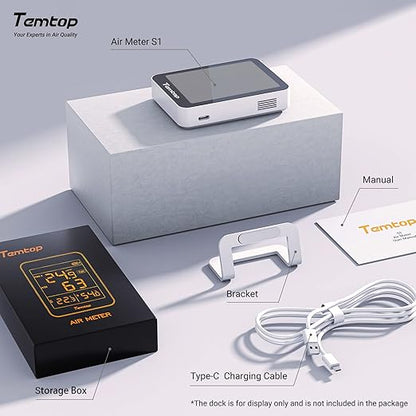 Temtop Smart Air Quality Monitor - Indoor Air Quality Meter with PM2.5, AQI, Temperature and Humidity Detector for Home, Office or School, App Connectivity, OTA Updates, 60-Day Battery Life