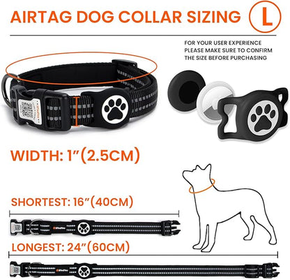 AirTag Dog Collar for Large Dogs, IP68 Waterproof Air Tag Dog Collar with Apple AirTag Holder, Reflective, QR Code Personalized Dog Tags(Black, Large)