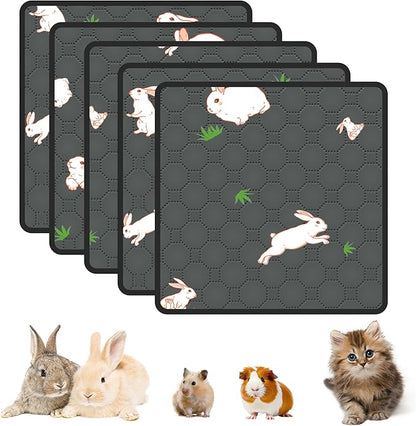 5-Pack Guinea Pig Cage Liner, 12in x 12in Fast Absorption Washable Bedding Pee Pads for Dogs Puppy Rabbit Small Animal Cage Mat, Leakproof & Non-Slip